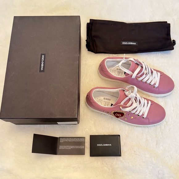 Dolce & Gabbana Pink Leather Sneakers - size 37.5 - Picture 2 of 9